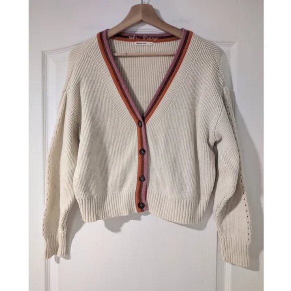 Marine Layer | Robin Crop Cardigan in Ivory with Tipping - Picture 2 of 14
